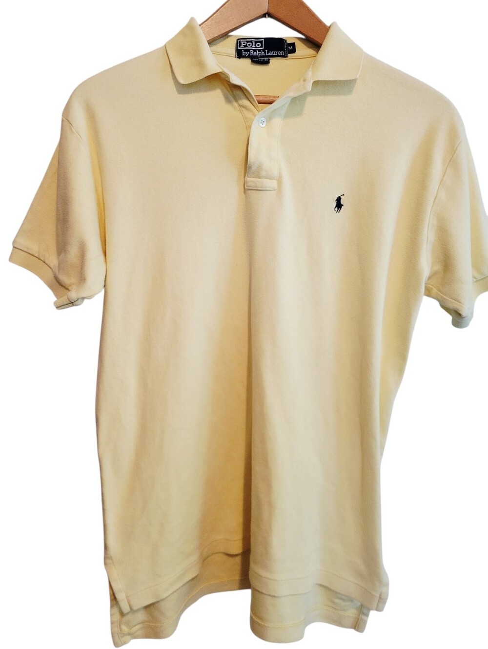 Vintage 90s Polo Ralph Lauren Shirt Men M Pale Yellow Short Sleeve 100% Cotton
